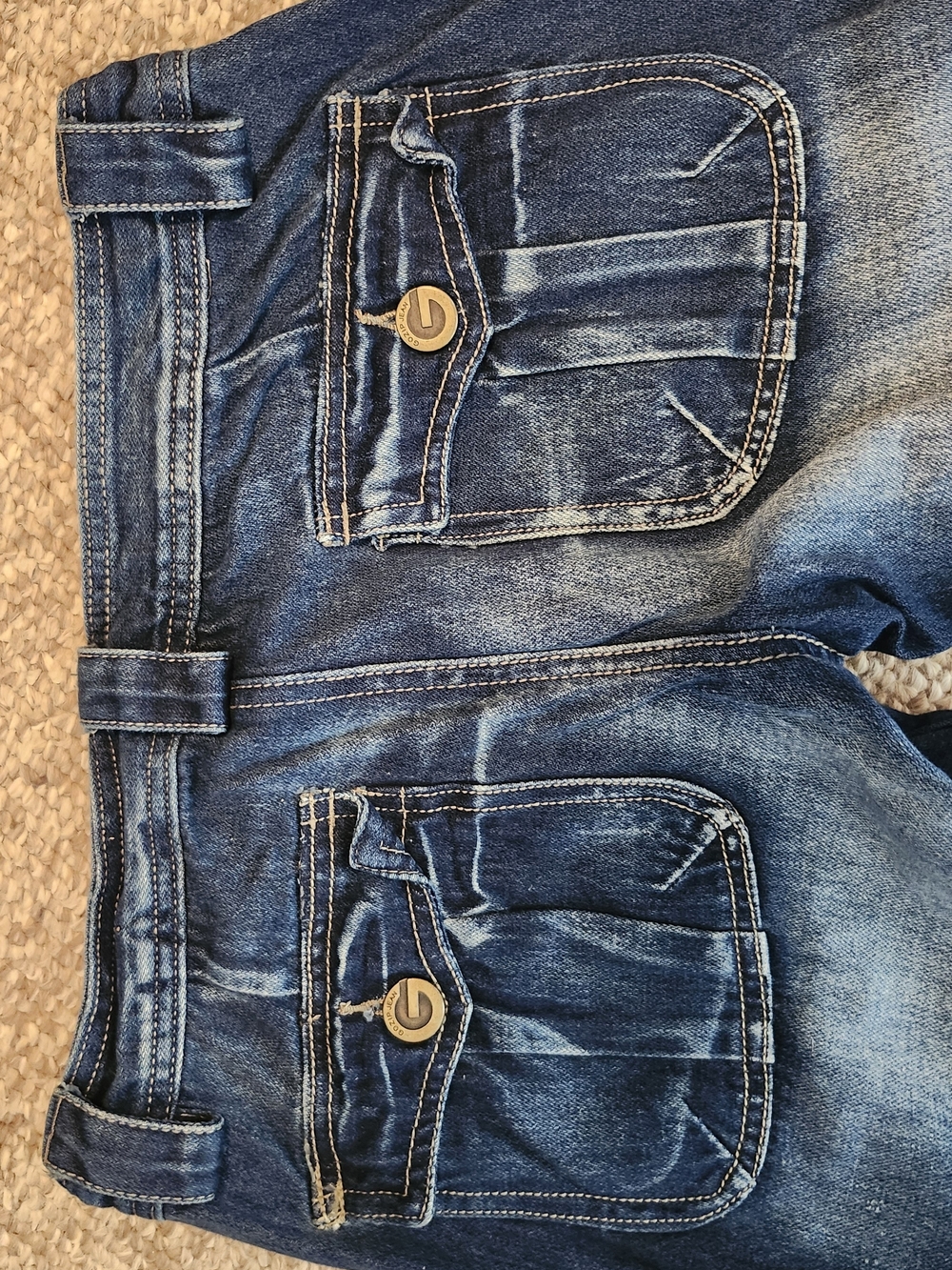 Y2K Vintage Gozip Women's Dark Blue Wide Leg Jeans with Button Flap Pockets